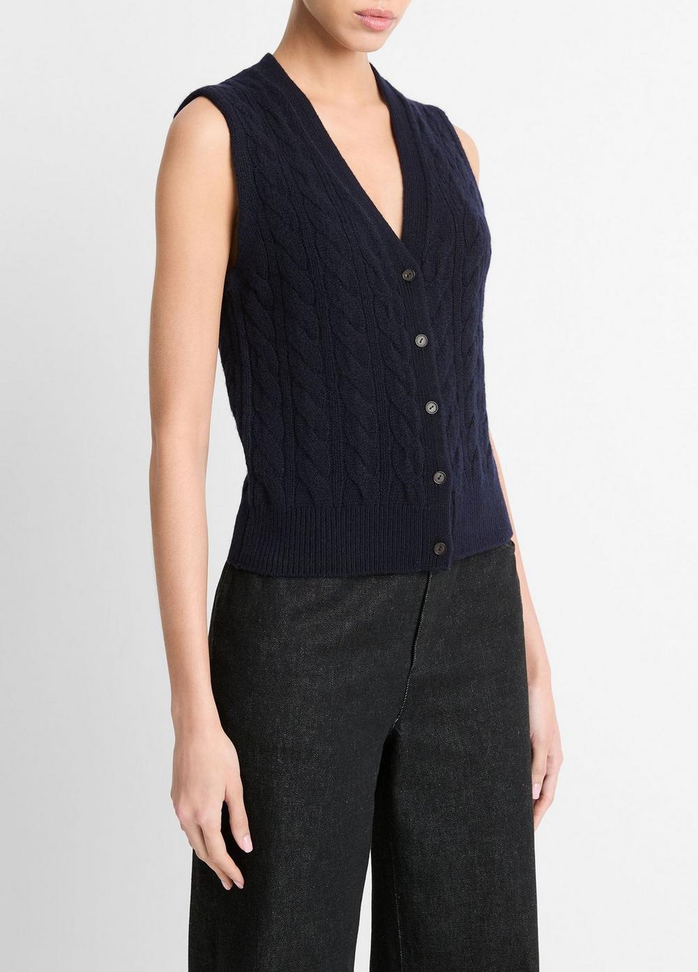 Womens Cable Wool-Blend Button Sweater Vest, Heather Silver Dust, Size XL Vince Product Image