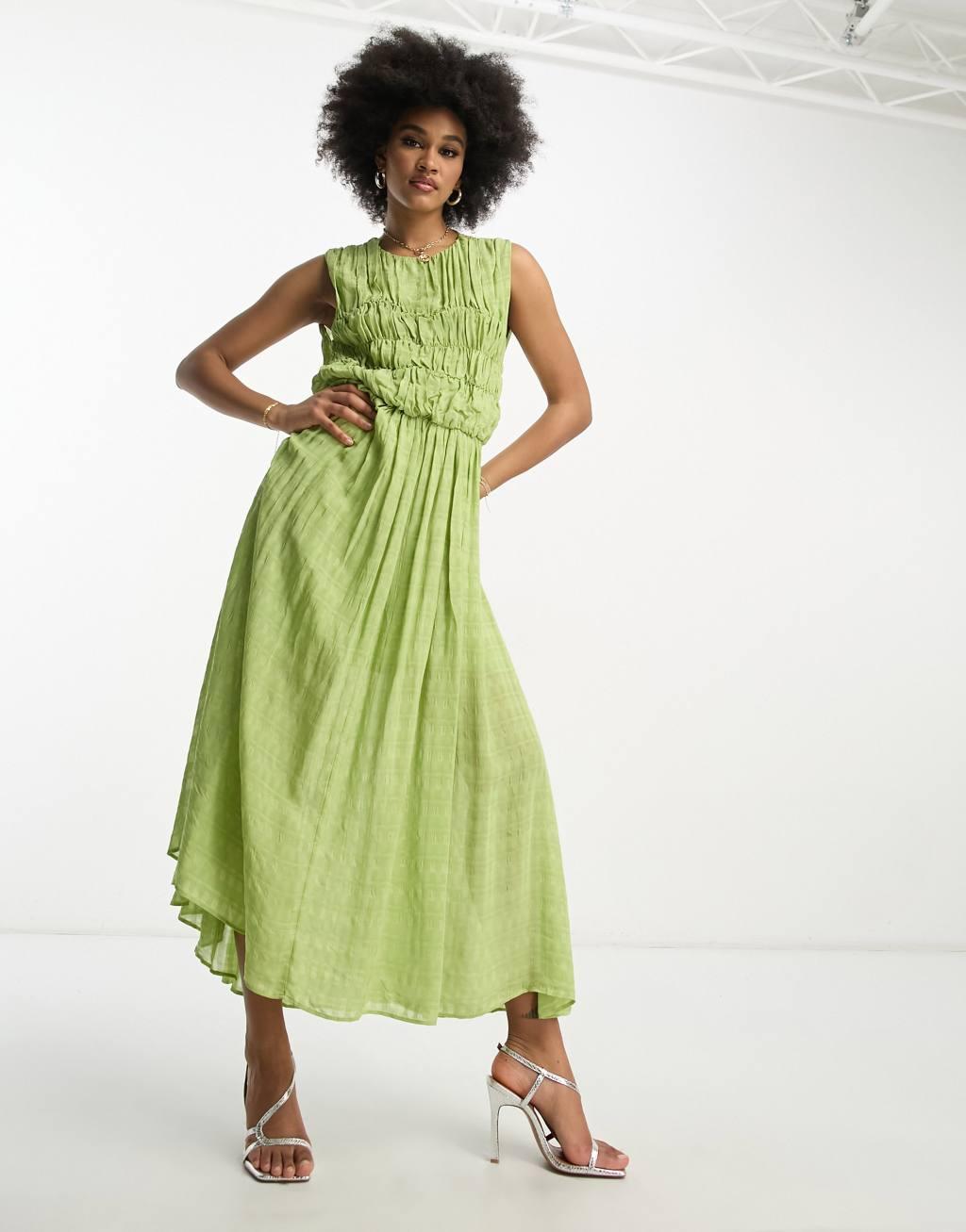 ASOS DESIGN Tall gathered textured high/low midi dress in pistachio Product Image