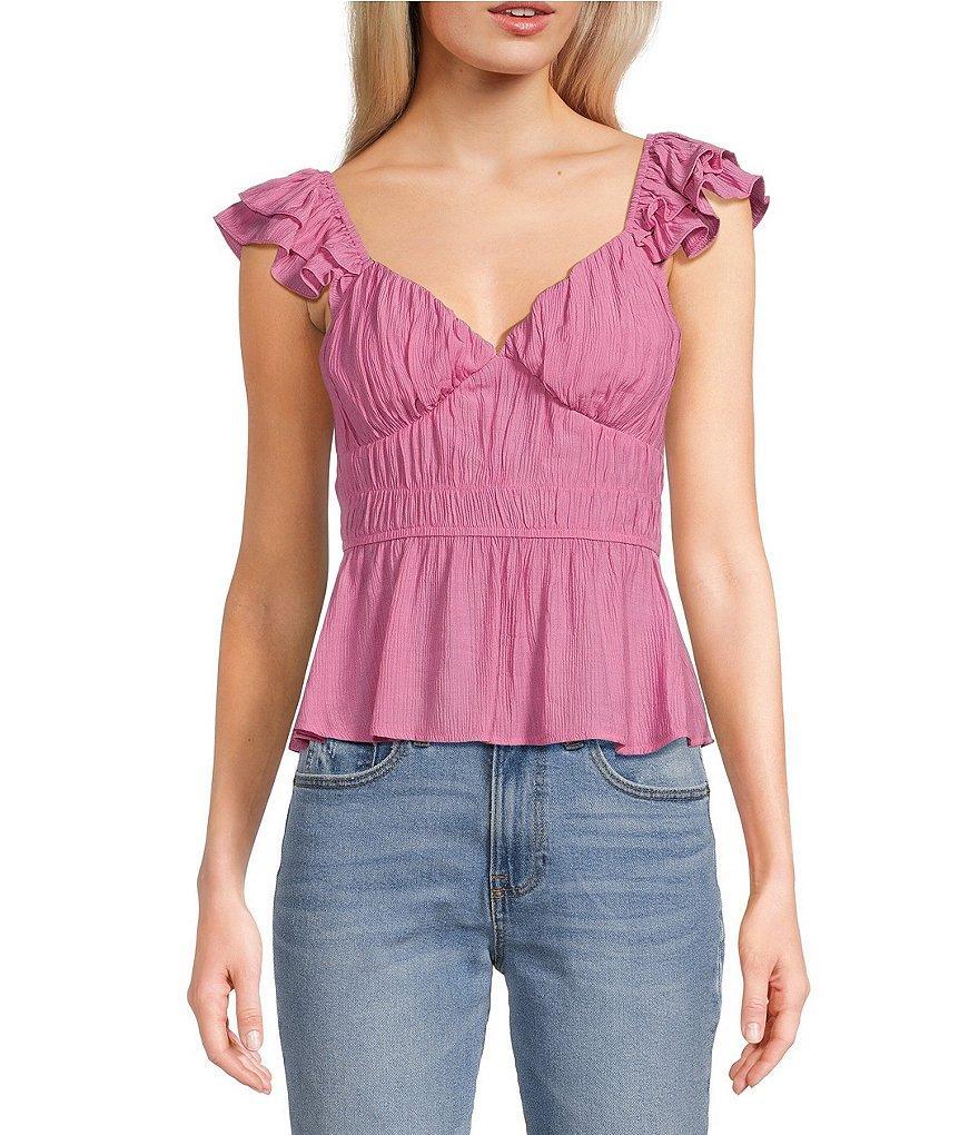 Blu Pepper V-Neck Flutter Short Sleeve Peplum Top Product Image