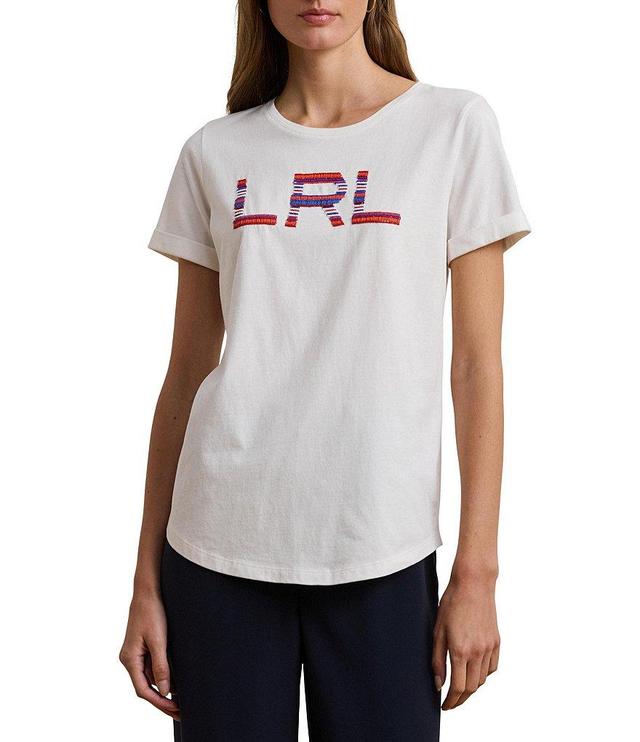 Lauren Ralph Lauren Cotton Jersey Beaded Logo Crew Neck Short Sleeve Tee Product Image