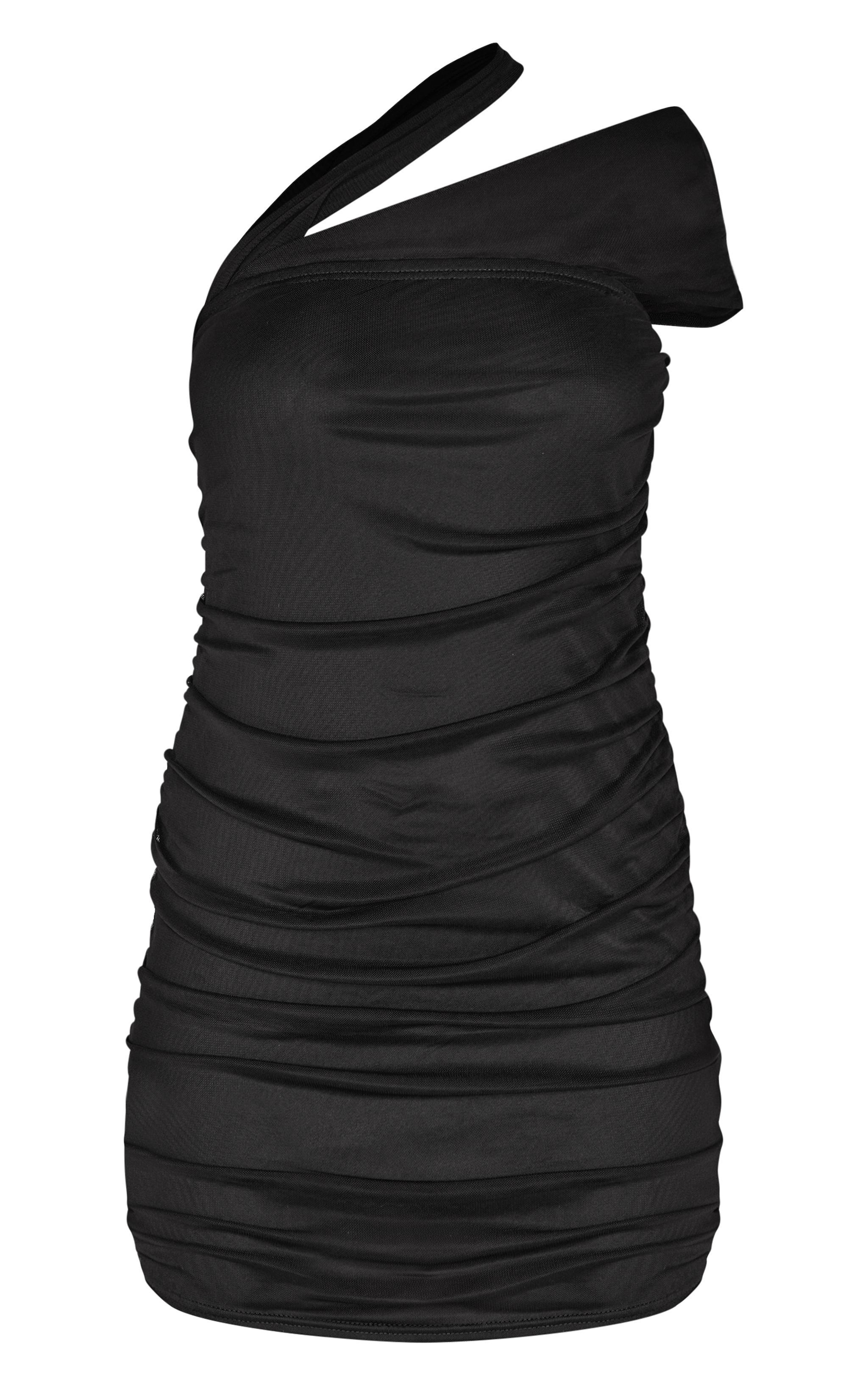 Black Mesh Neck Detail Mini Dress Product Image