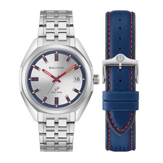 Men's Bulova Jet Star Interchangeable Strap Watch with Red and Blue Accent Dial (Model: 96K112) Product Image