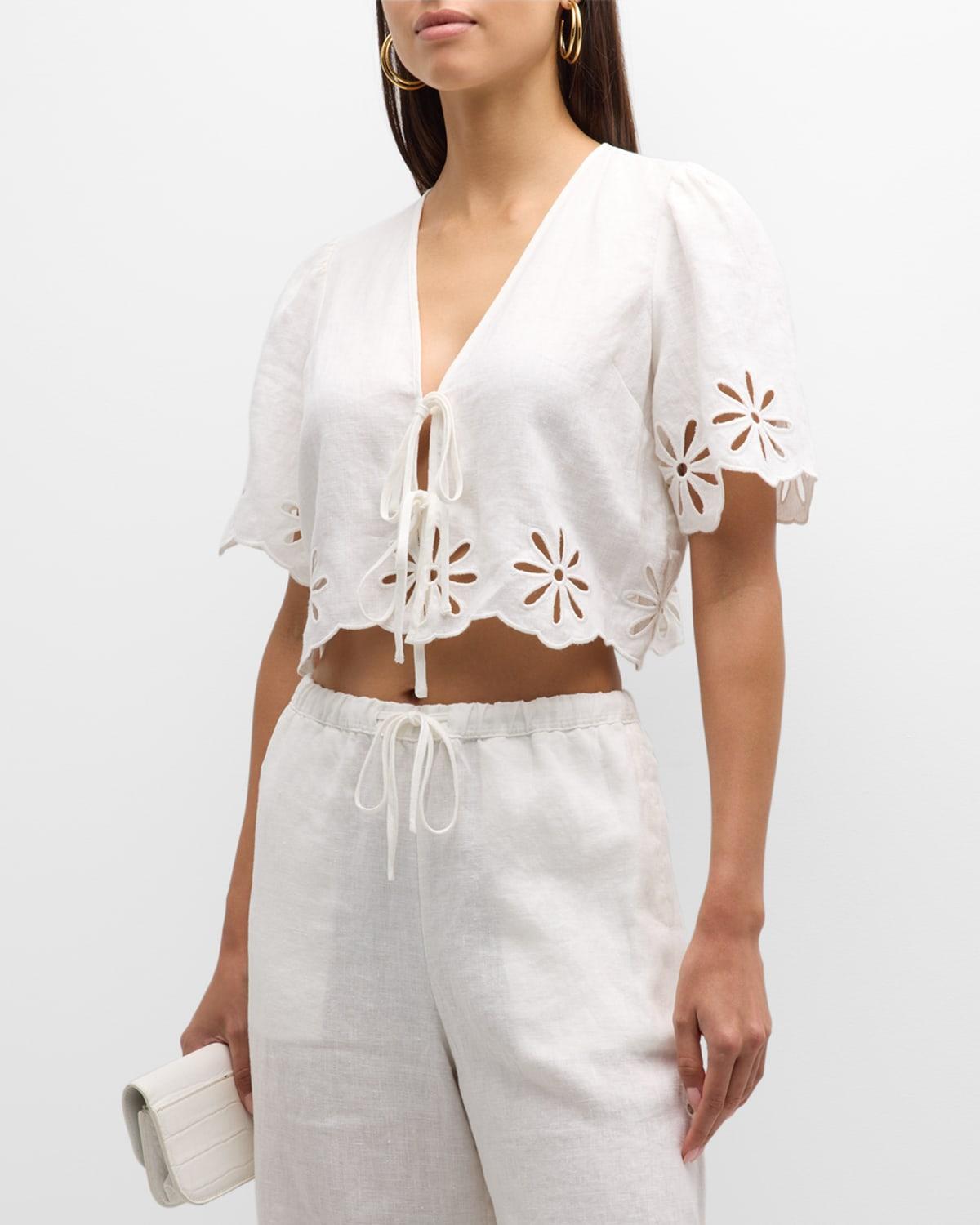 Rails Pari Eyelet Tie Front Linen Crop Top Product Image