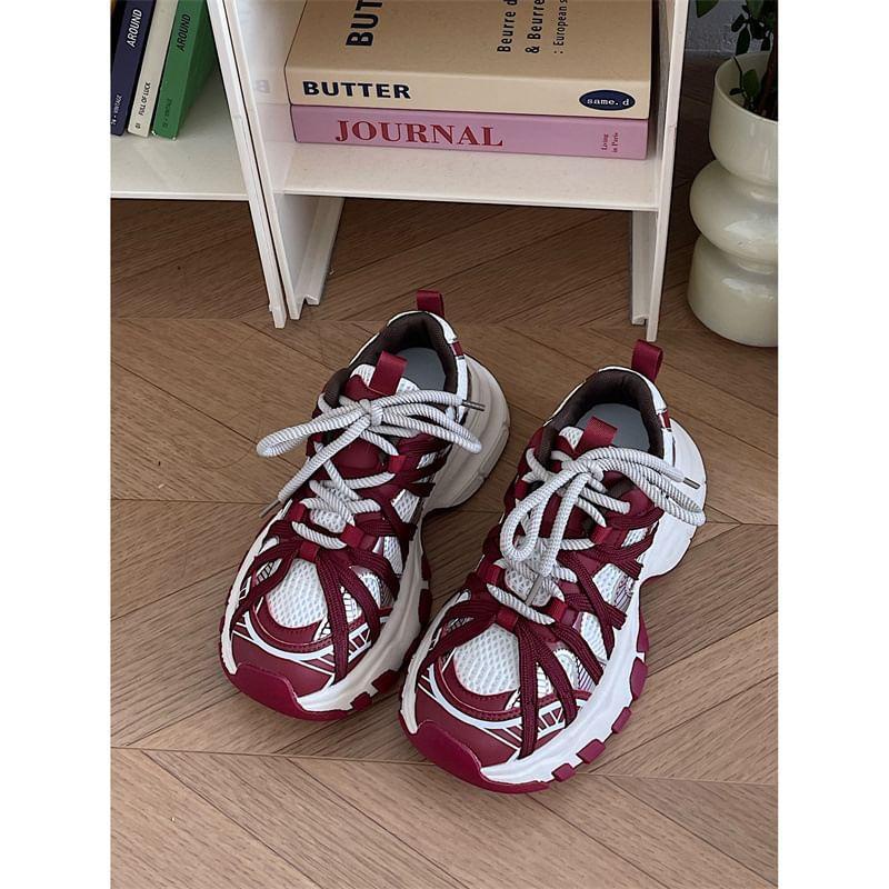 Striped Lace-Up Platform Sneakers Product Image