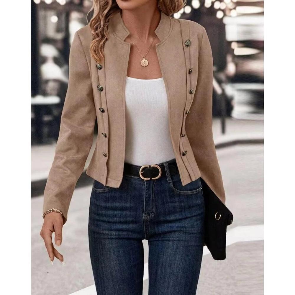 Women's Faux Suede Leather Jacket 2024 Fall Winter Clothes Casual Business Long Sleeve Blazer Jacket Coat Light Khaki S Product Image