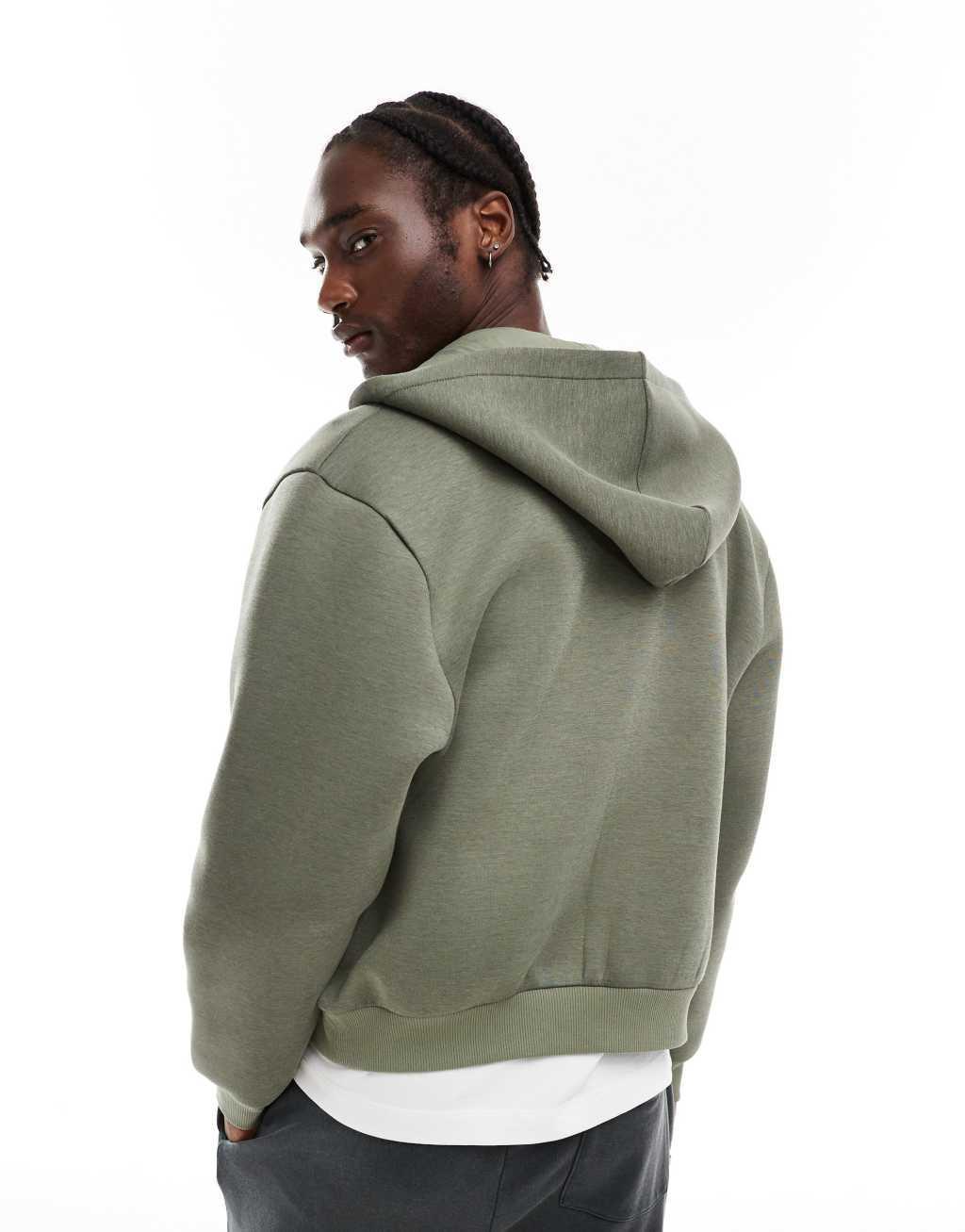 ASOS DESIGN heavyweight boxy scuba hoodie in khaki Product Image