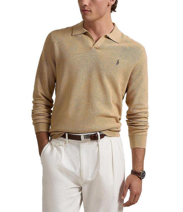 Polo Ralph Lauren Long Sleeve Mesh-Knit Sweater Polo Shirt Product Image