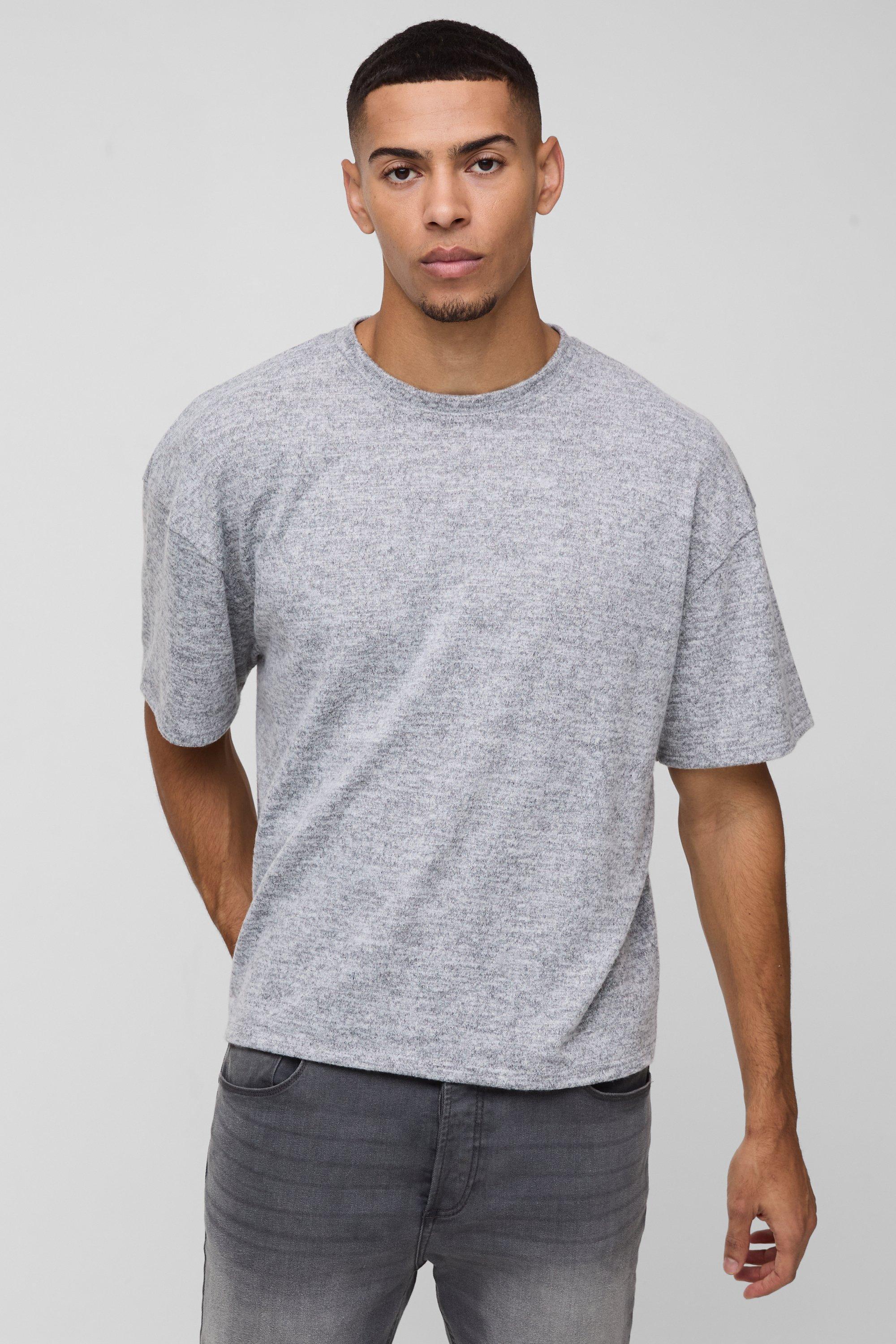 Mens Blue Oversized Boxy Brushed Marl T-shirt, Blue Product Image