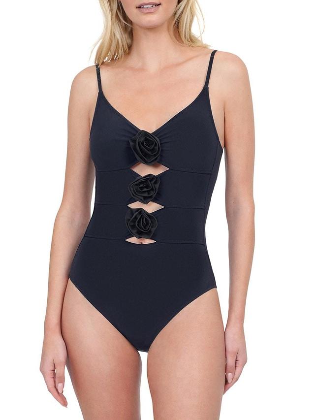 Womens Rose Bud V-Neck Lingerie Cut-Out One-Piece Swimsuit Product Image