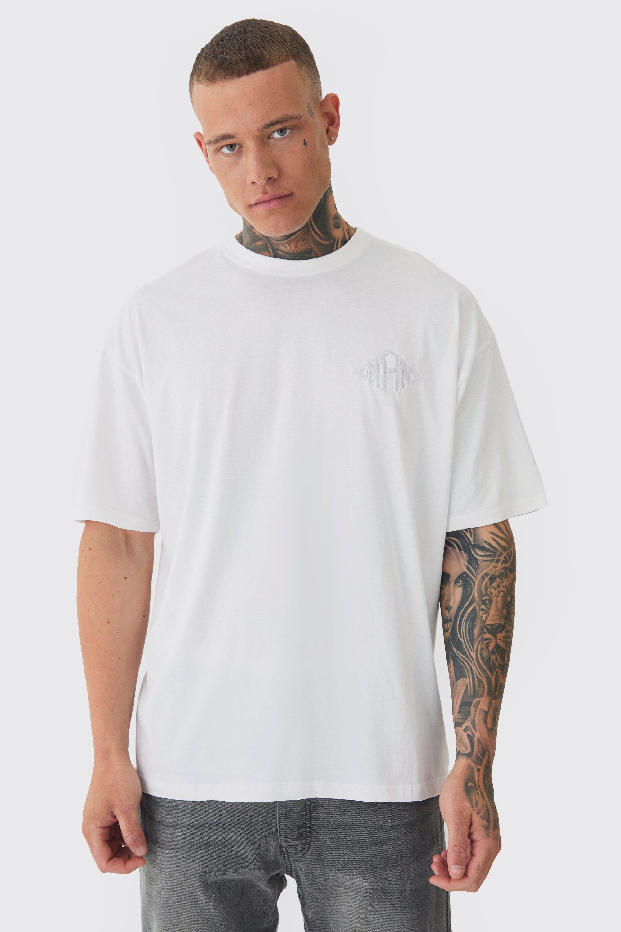 Tall Oversized Man Diamond Embroidered T-shirt In White | boohooMAN USA product image