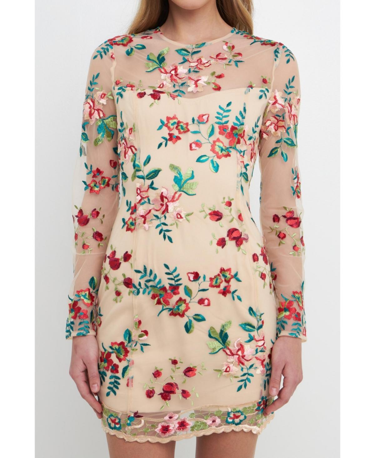 Endless Rose Floral Embroidered Long Sleeve Sheath Dress Product Image