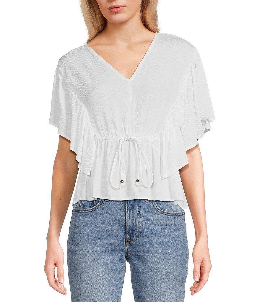 Angie V-Neck Flutter Sleeve Tie Front Top Product Image