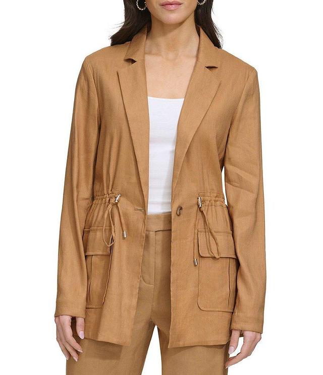 Calvin Klein Linen Blend Collared Neckline Long Sleeve Drawstring Jacket Product Image