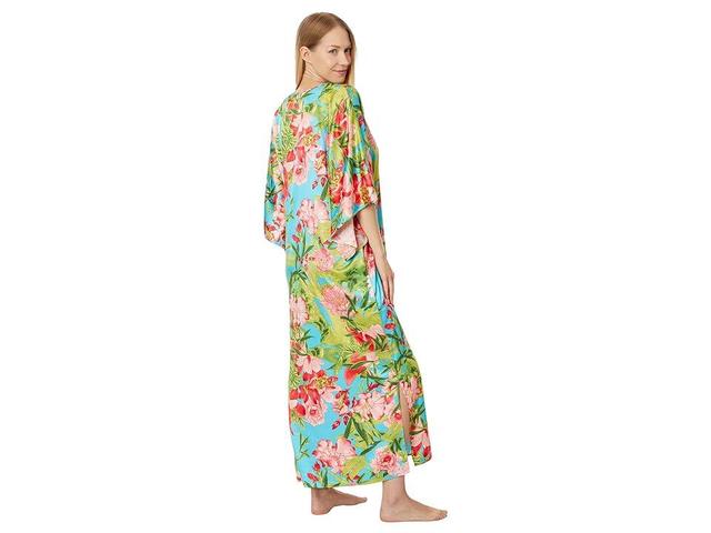 N by Natori Enchanted Peony - Satin 52 Caftan (Aqua ) Women's Pajama Product Image