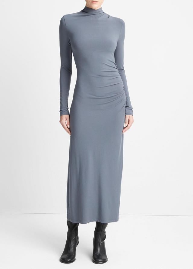 Ruched Long-Sleeve Turtleneck Dress Product Image