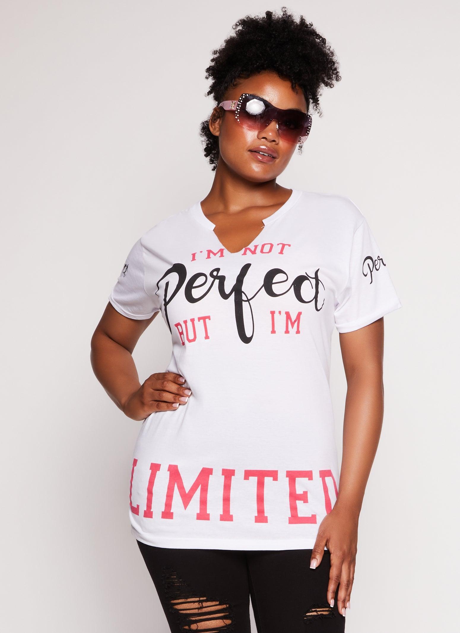 Womens Plus Size Im Not Perfect But Im Limited Notch Neck Graphic Tee Product Image