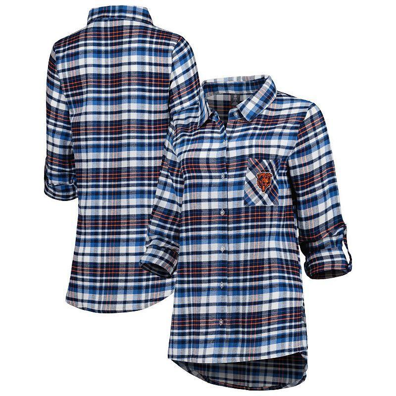 Womens Concepts Sport /Orange Chicago Bears Mainstay Flannel Full-Button Long Sleeve Nightshirt Blue Product Image