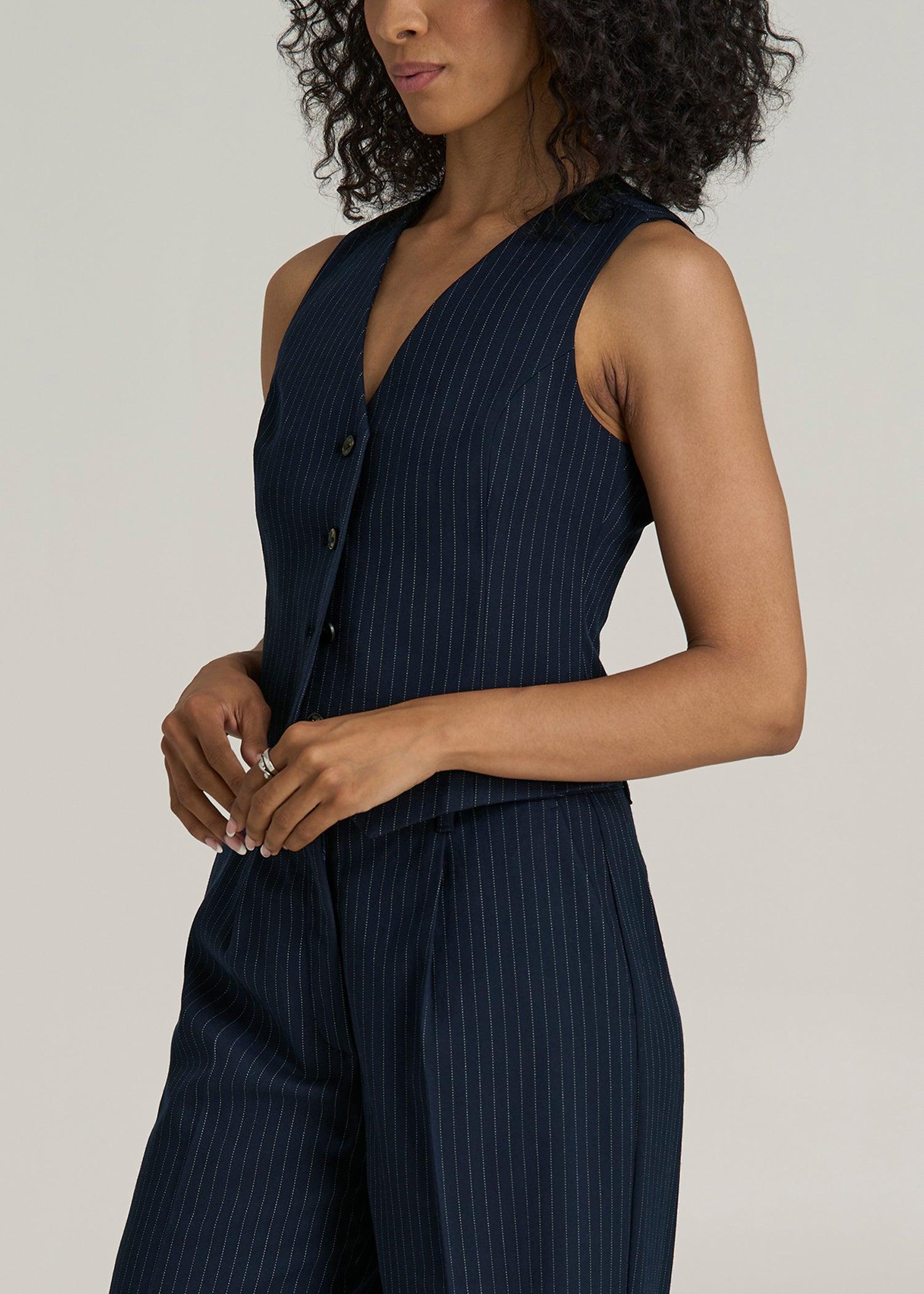 Tailored Tall Women's Vest in Navy Pinstripe Female Product Image