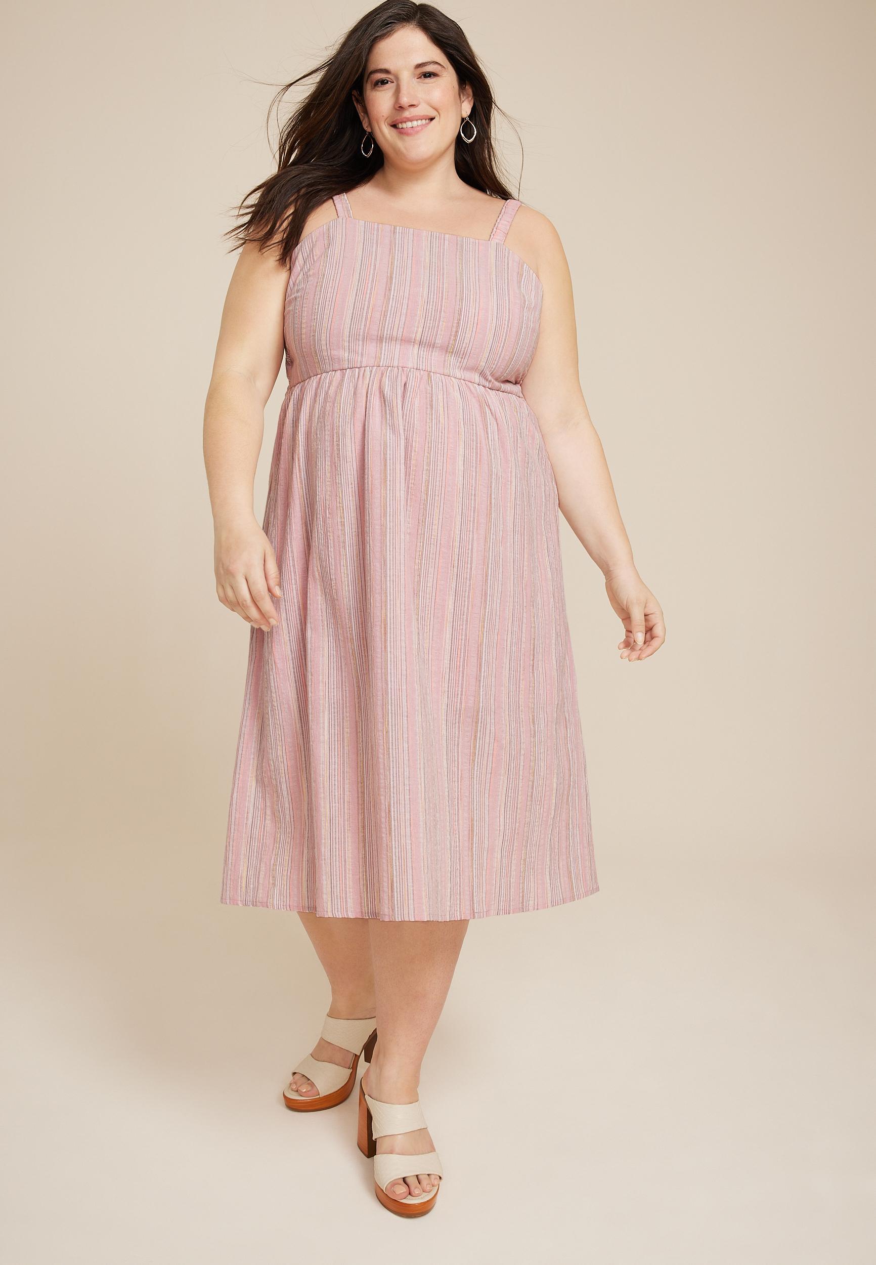 Maurices Plus Size Womens Striped Open Back Midi Dress Pink Size 0X Product Image