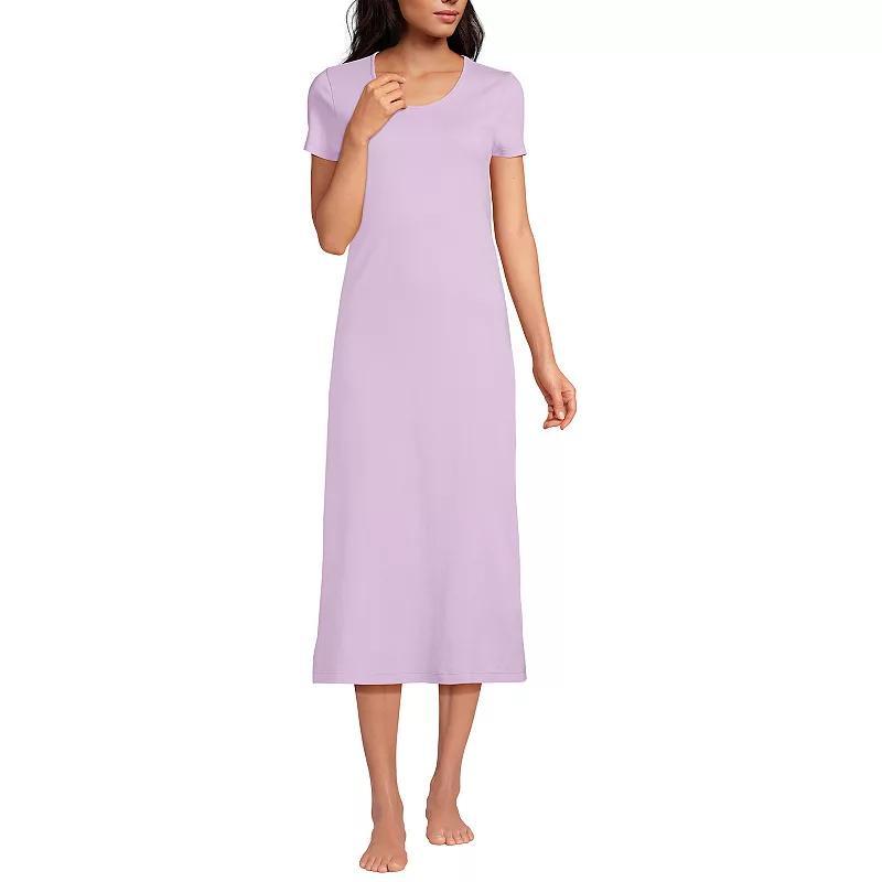 Lands End Womens Cotton Short Sleeve Midcalf Nightgown Product Image