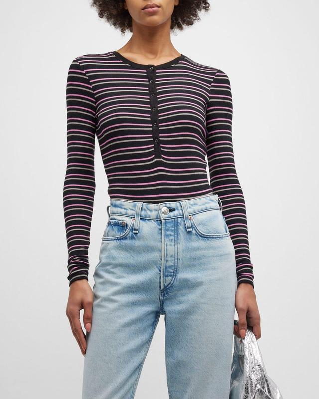 Striped Henley Bodysuit Product Image