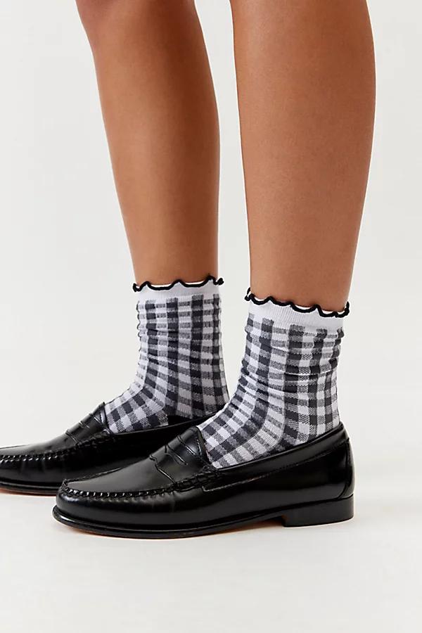 Gingham Ruffle Crew Sock Womens at Urban Outfitters Product Image