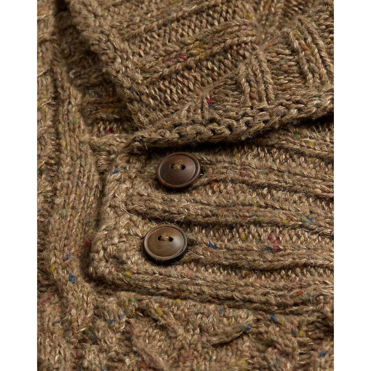 Aran-Knit Shawl-Collar Sweater Brown Heather Product Image