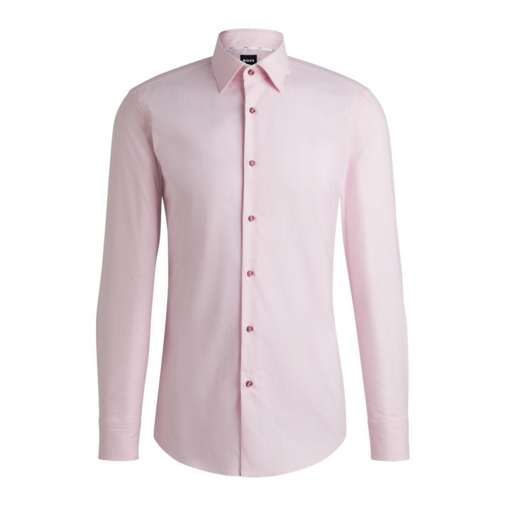 HUGO BOSS Slim-fit Shirt In Easy-iron Stretch-cotton Twill In Light Pink Product Image