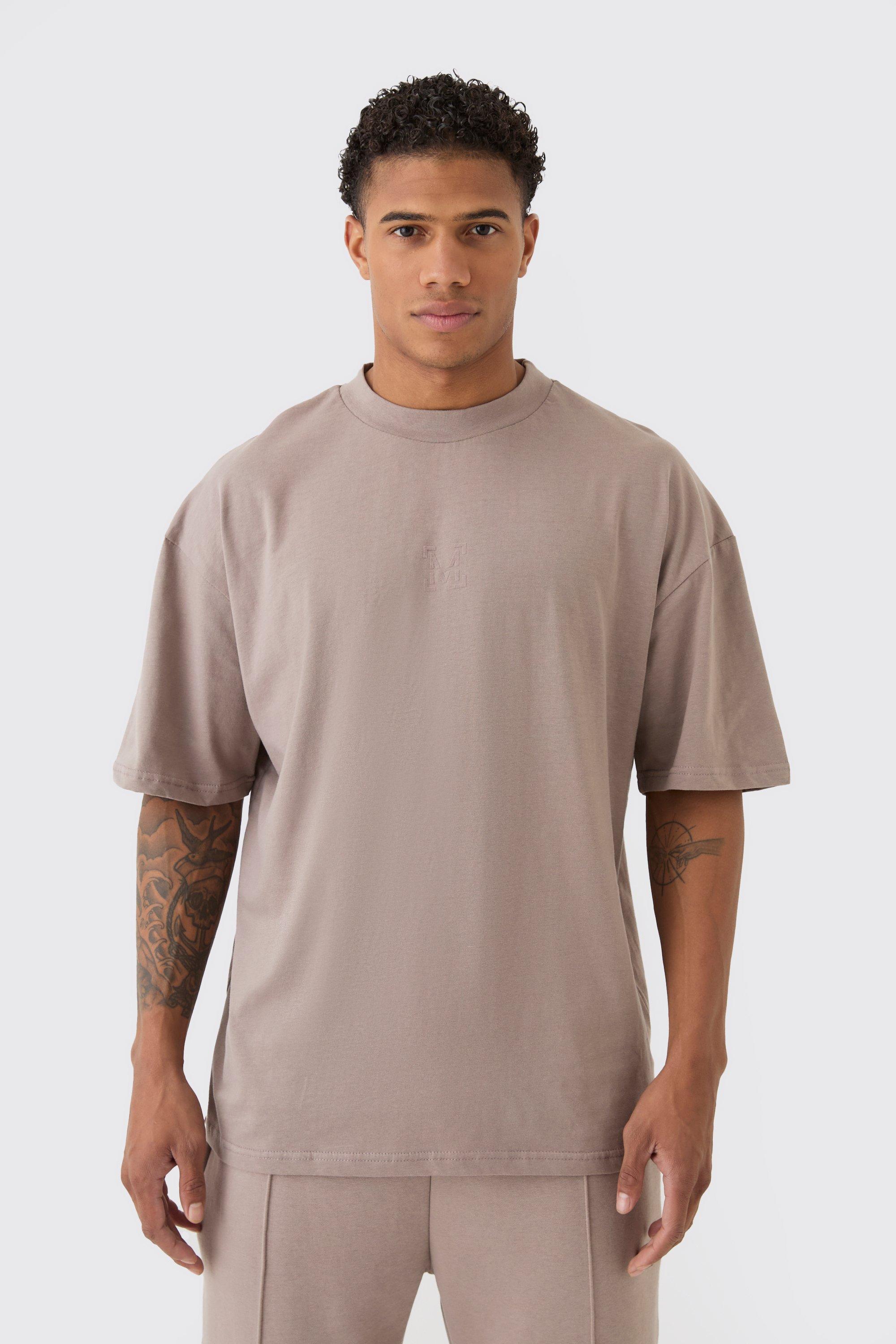 Oversized Extended Neck Heavyweight M Branded T-shirt | boohooMAN USA Product Image