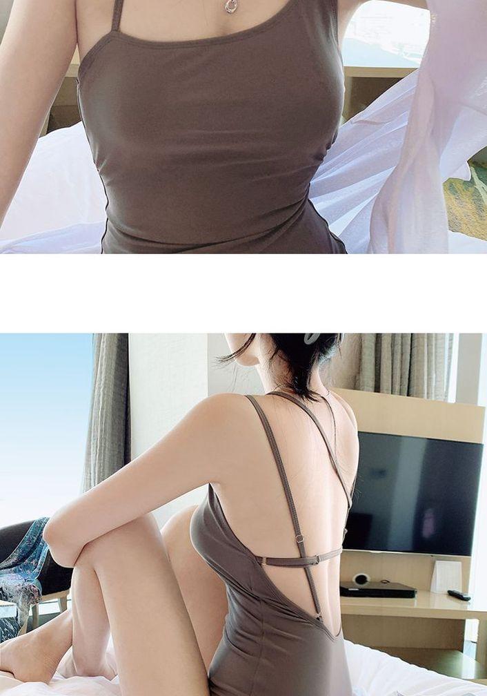 Spaghetti Strap Plain Swimsuit Product Image