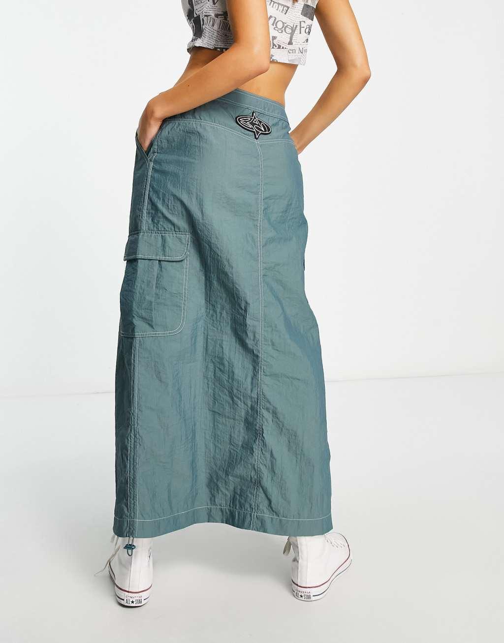 Basic Pleasure Mode ruche side cargo maxi skirt Product Image