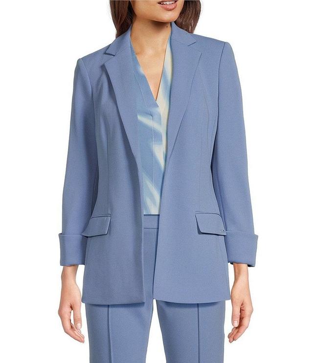 Calvin Klein Petite Size Scuba Crepe Notch Lapel Collar Long Sleeve Coordinating Blazer Product Image