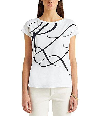 Lauren Ralph Lauren Boat Neck Short Sleeve Logo Script Shirt Product Image