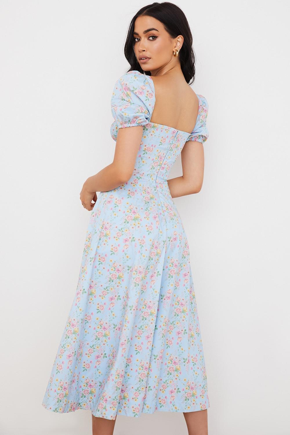 Tallulah Blue Vintage Floral Puff Sleeve Midi Dress Product Image