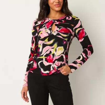 Bold Elements Womens Keyhole Neck Long Sleeve Blouse Product Image