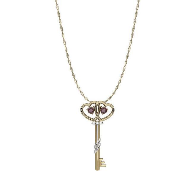 10k Gold Ruby & Diamond Accent Key Pendant Necklace, Womens Product Image