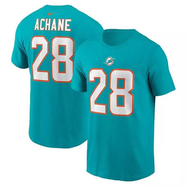 Mens Nike DeVon Achane Aqua Miami Dolphins Player Name and Number T-shirt Product Image