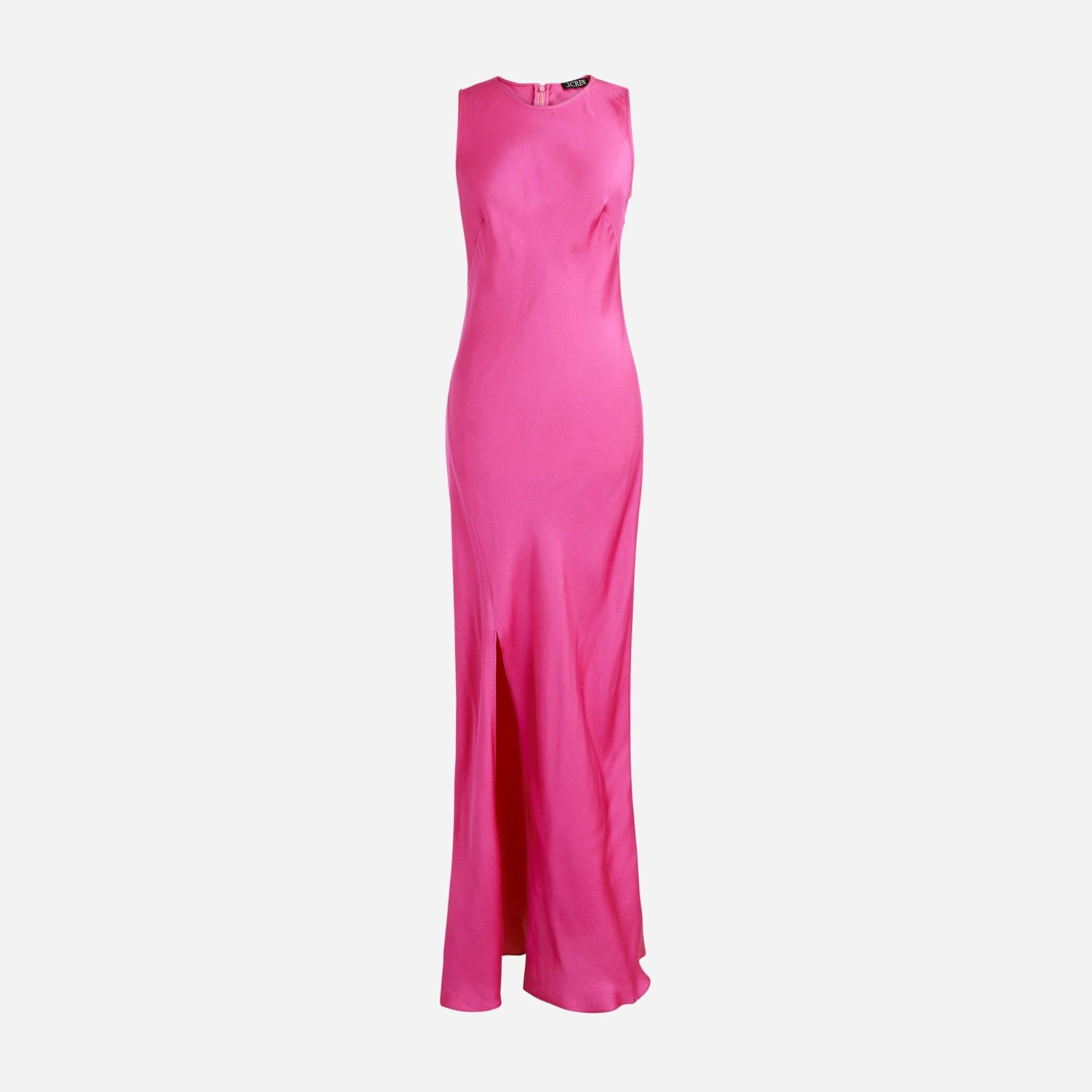 High-neck slip dress in luster crepe Product Image