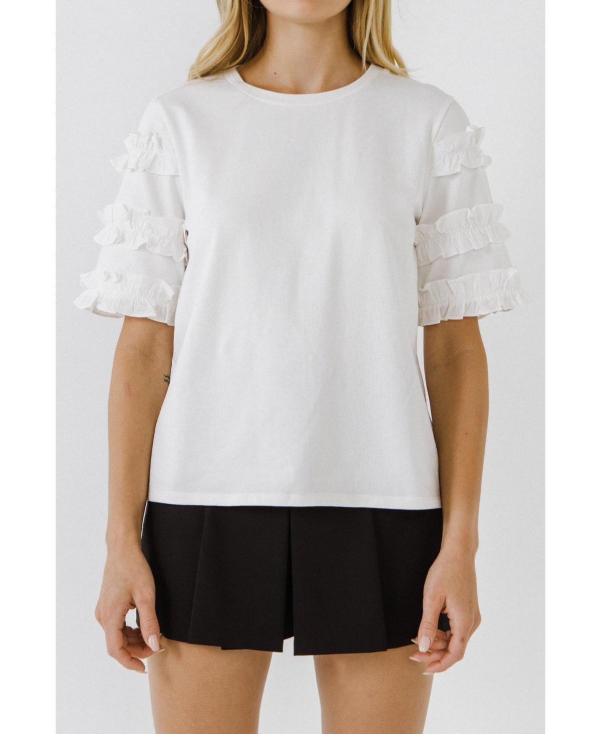 Womens Ruffled Sleeve T-Shirt Product Image