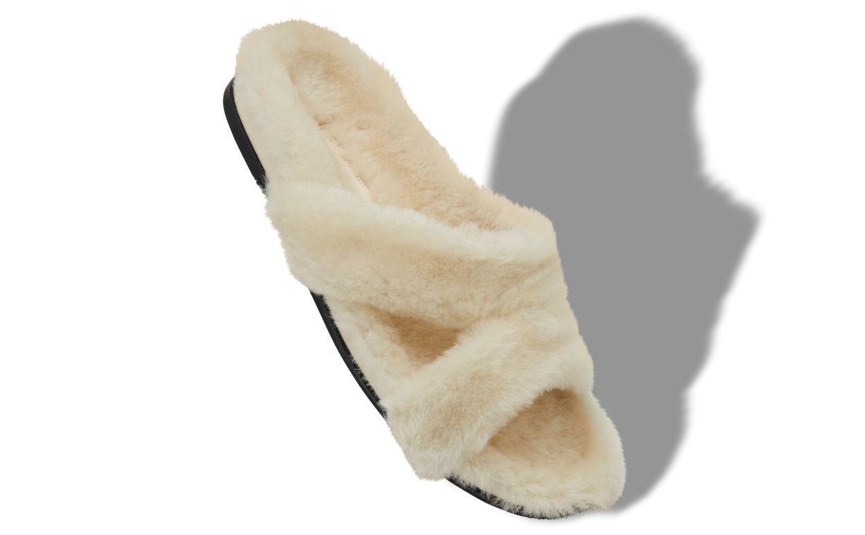 CHILPA Cream Shearling Open Toe Flat Mules Product Image