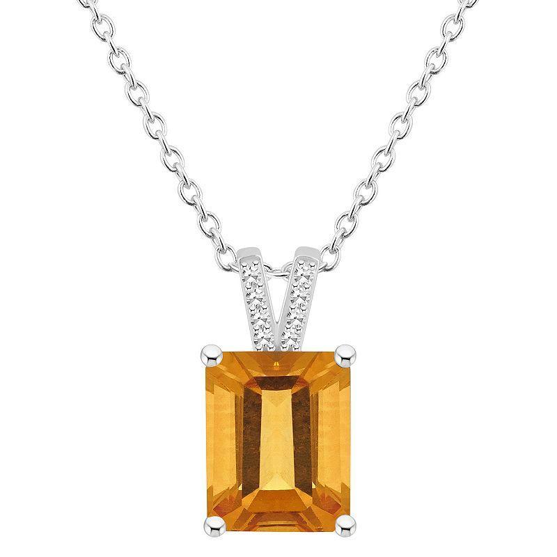 Alyson Layne Sterling Silver 10 mm x 8 mm Emerald Cut Gemstone & Diamond Accent Pendant Necklace, Womens Orange Product Image