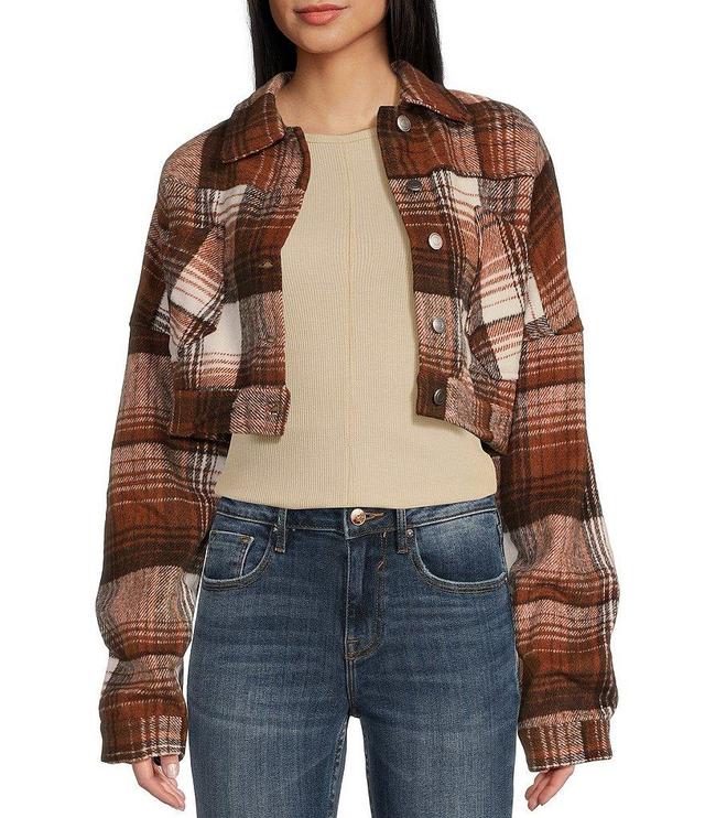 Double Zero Long Sleeve Plaid Cropped Jacket Product Image