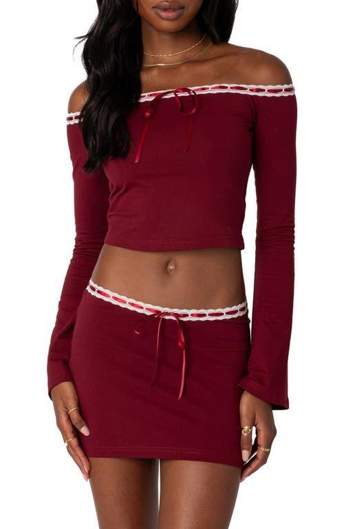 EDIKTED Seline Ribbon Trim Off the Shoulder Crop Top Product Image