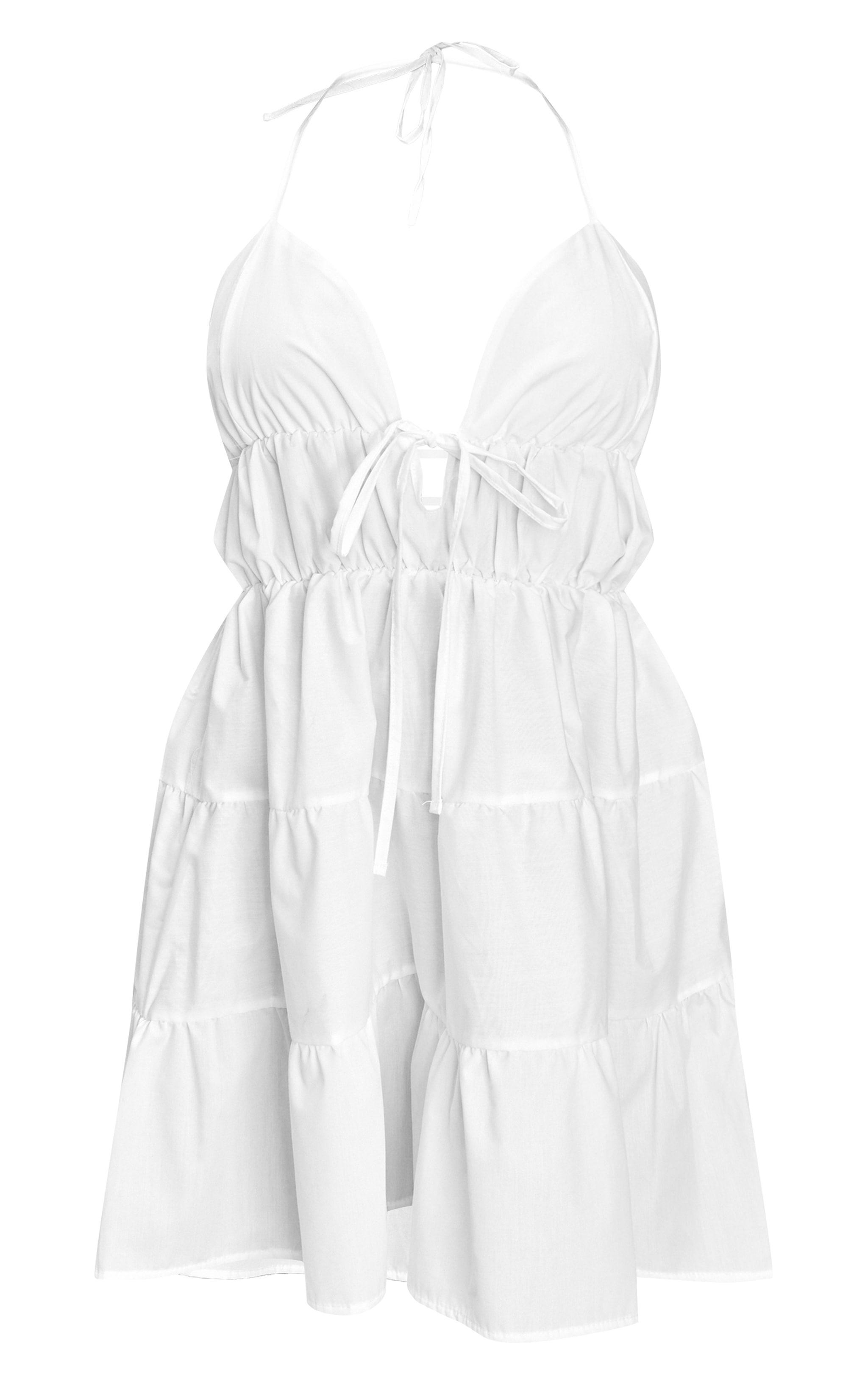 White Tiered Halterneck Shift Dress Product Image