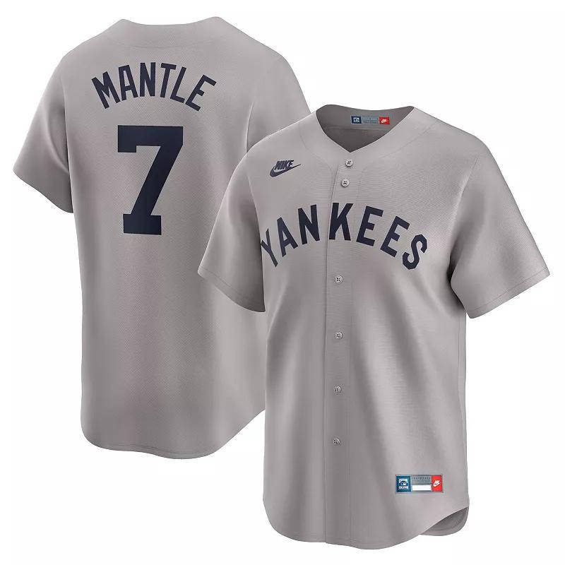 Mens Nike Mickey Mantle Gray New York Yankees Throwback Cooperstown Collection Limited Jersey Product Image