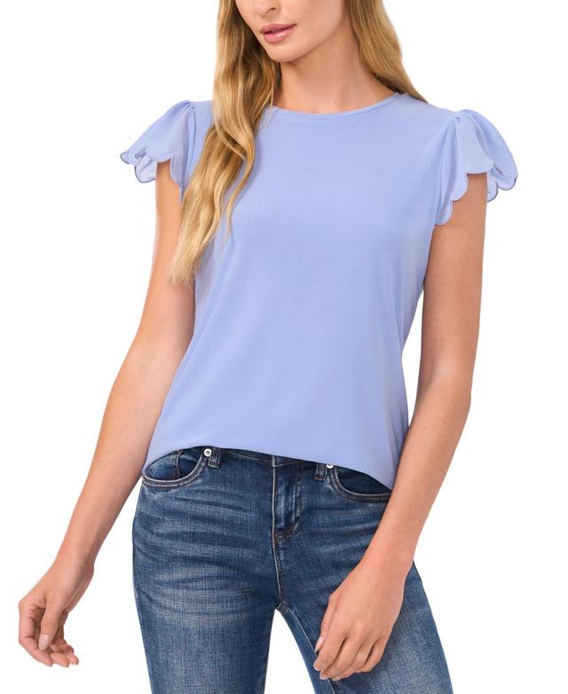 CeCe Womens Scallop-Edge Flutter-Sleeve Top Product Image