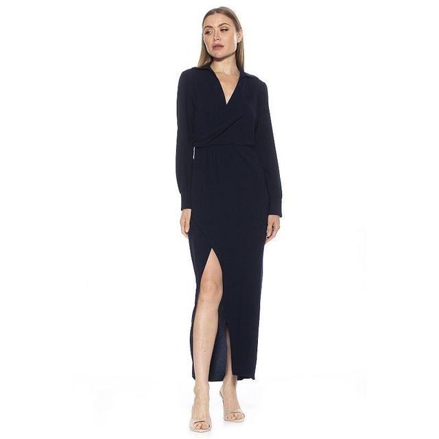 Womens ALEXIA ADMOR Diamond Draped Long Sleeve Maxi Dress Blue Product Image