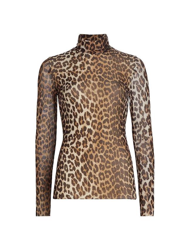 Womens Leopard Printed Mesh Top Product Image