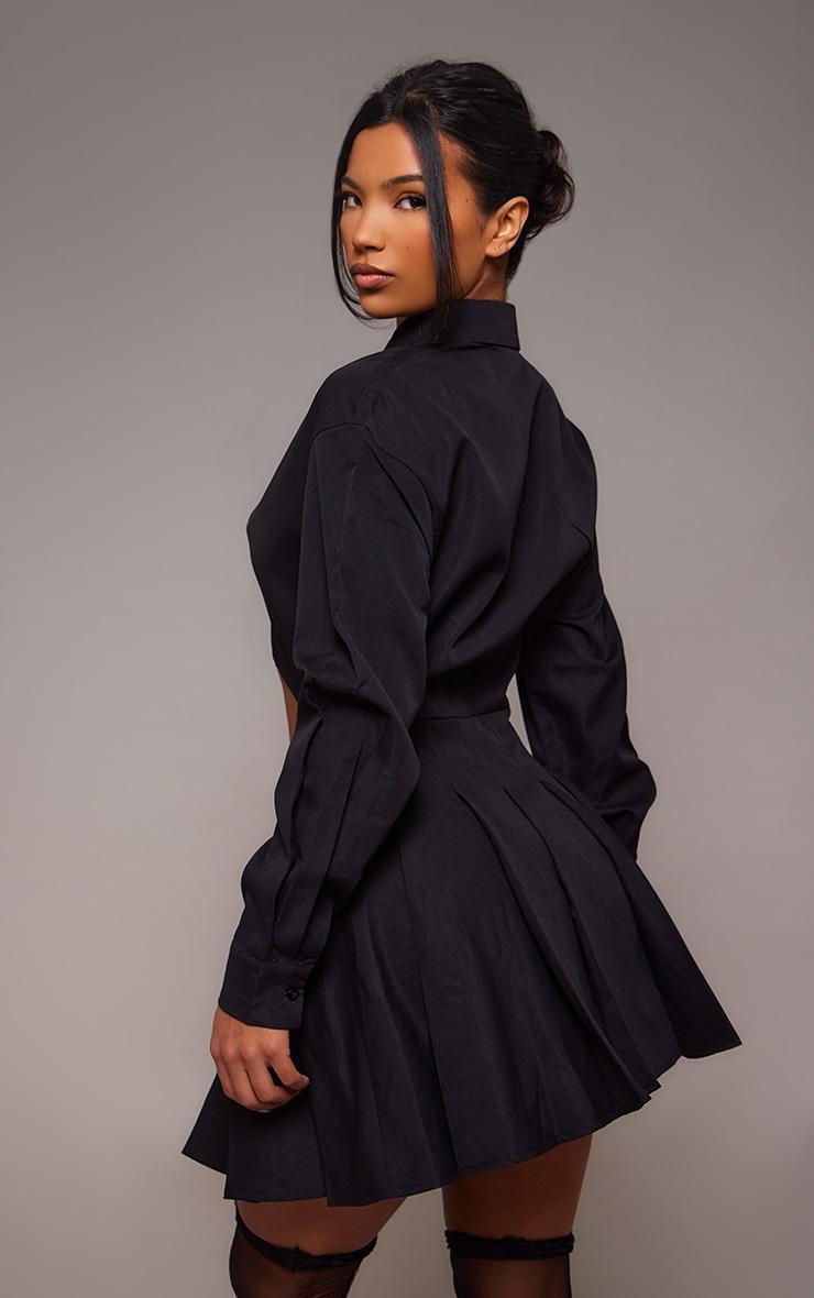 Black Cut Out Pleated Skirt Shirt Dress Product Image