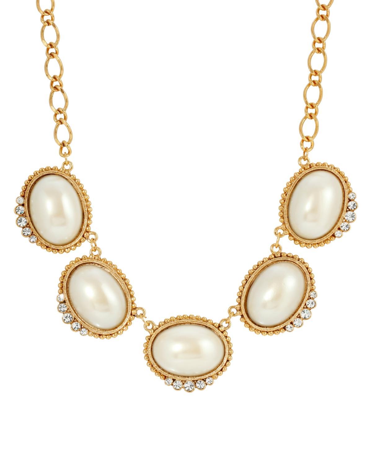 1928 Gold Tone Simulated Pearl & Crystal Collar Necklace, Womens, White Product Image